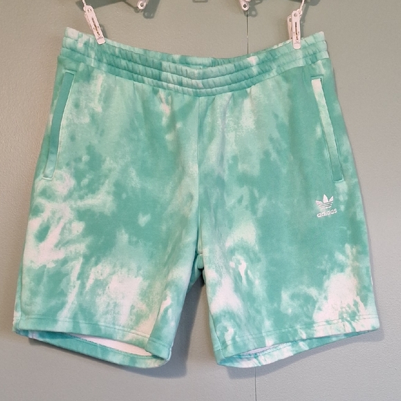 Adidas Green And White Tie Dye Sweat Short Size Large - Picture 2 of 8